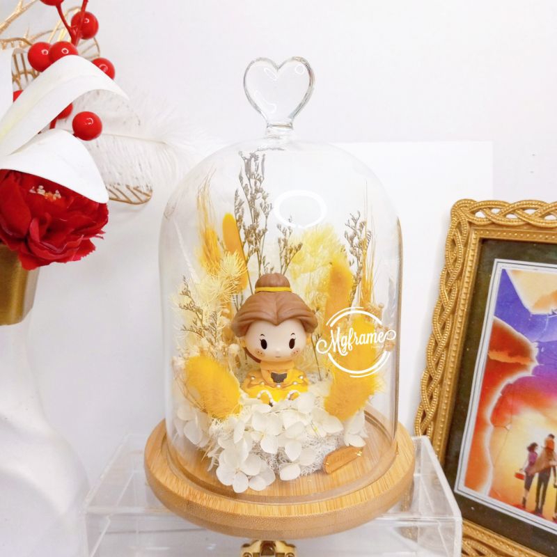 Princess Belle Glass Dome Love Artificial Gift Dekorasi Hadiah Koleksi Kado Bunga Abadi Anniversary 