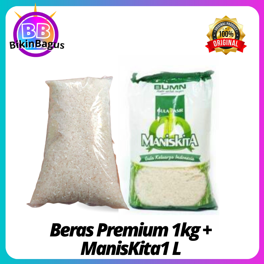 

Paket beras premium 1kg dan gula pasir manis kita 1 kg