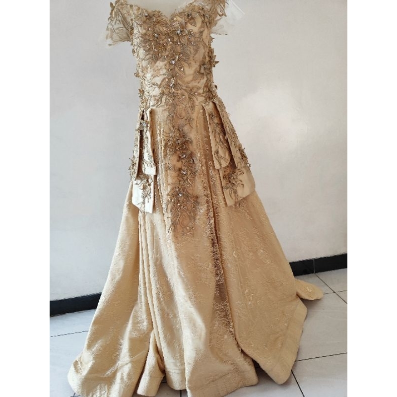 Gaun Pesta Wedding Gold/ Gaun mama/ Gaun sister/ Robe kimono motif white