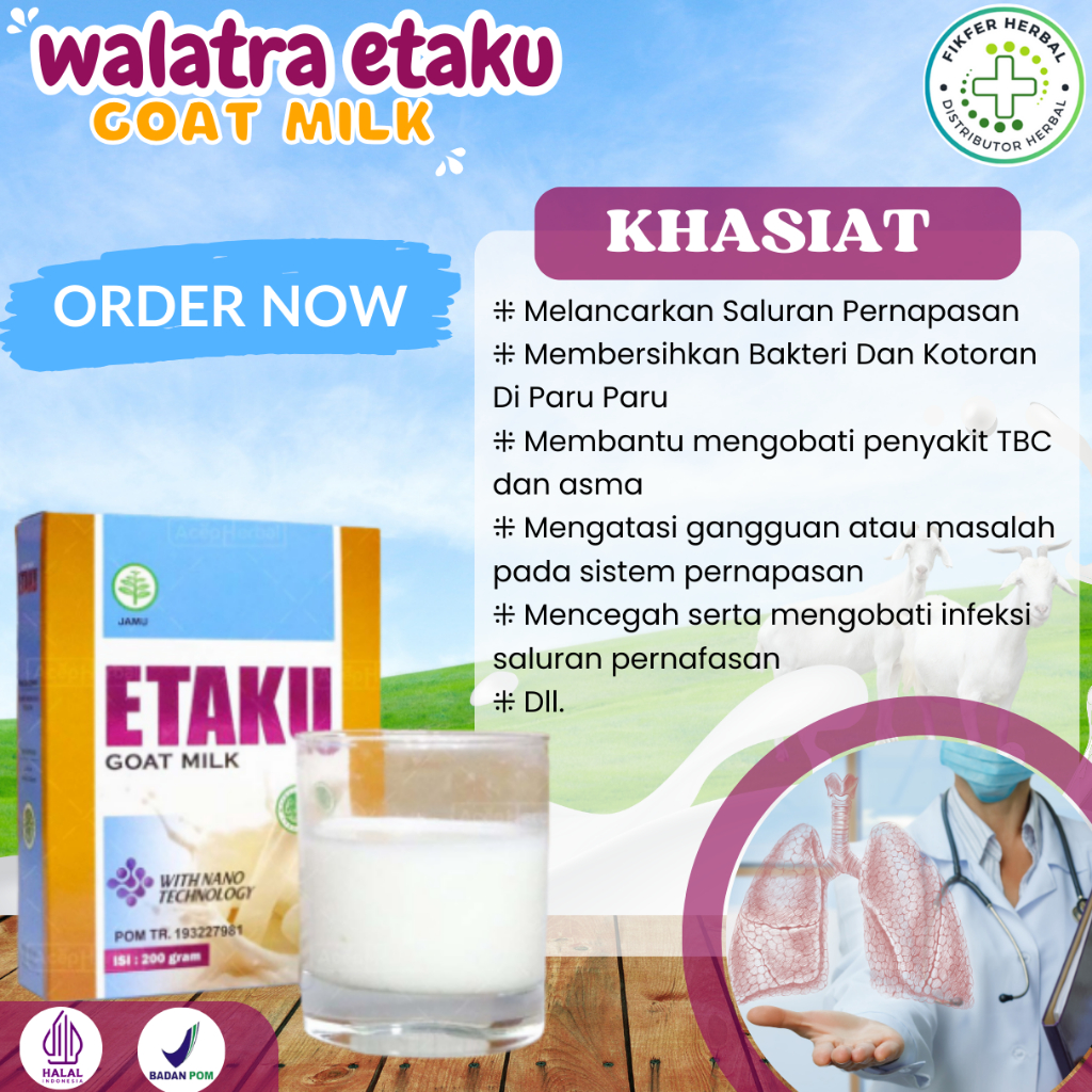 

Susu Pembersih Paru Paru, Penghilang Flek Paru, Susu Untuk Penderita Asma, TB Paru, Nyeri Dada, Sesak Nafas, membersihkan Paru Paru Perokok - Susu Kambing Etawa Murni - Susu Kambing Etaku Goat Milk
