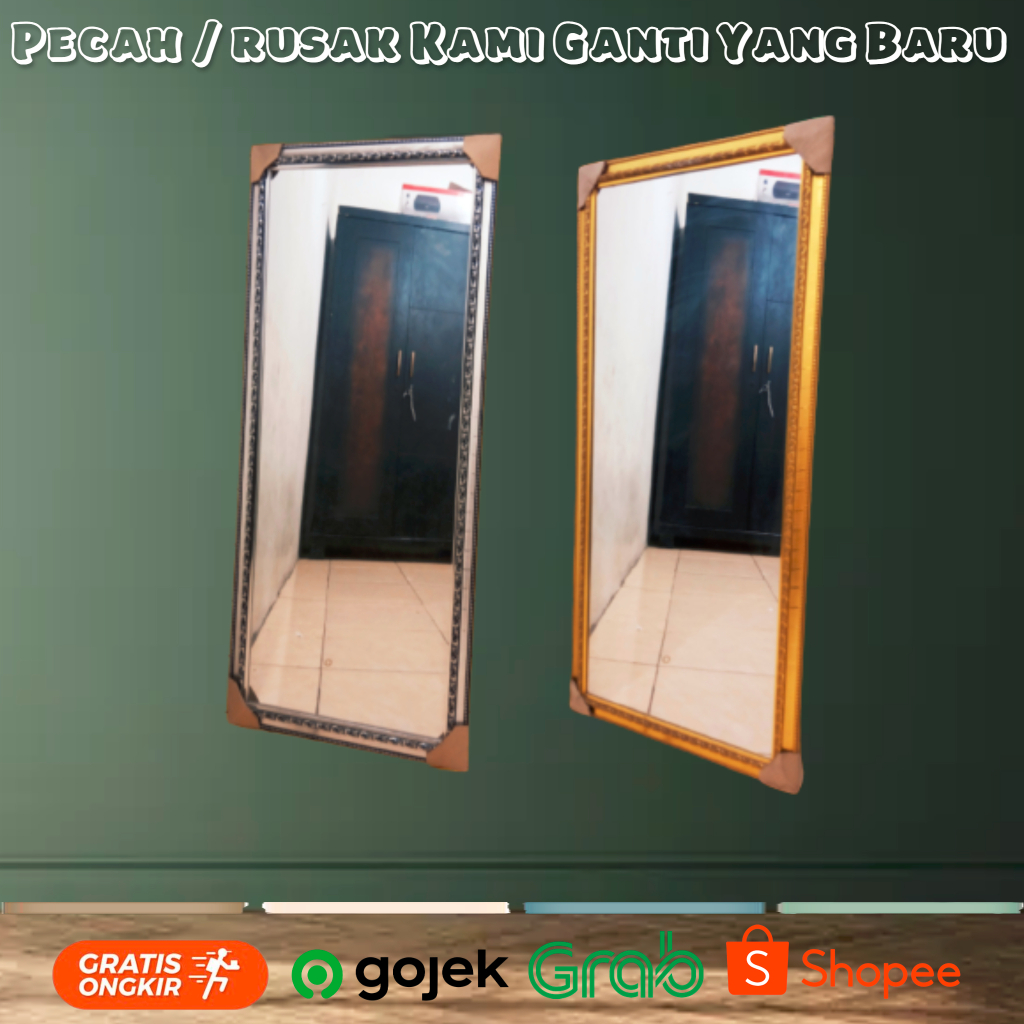 Kaca Cermin Dinding / Kaca Cermin Gantung Ukuran 50 x 100 Cm Full Bingkai