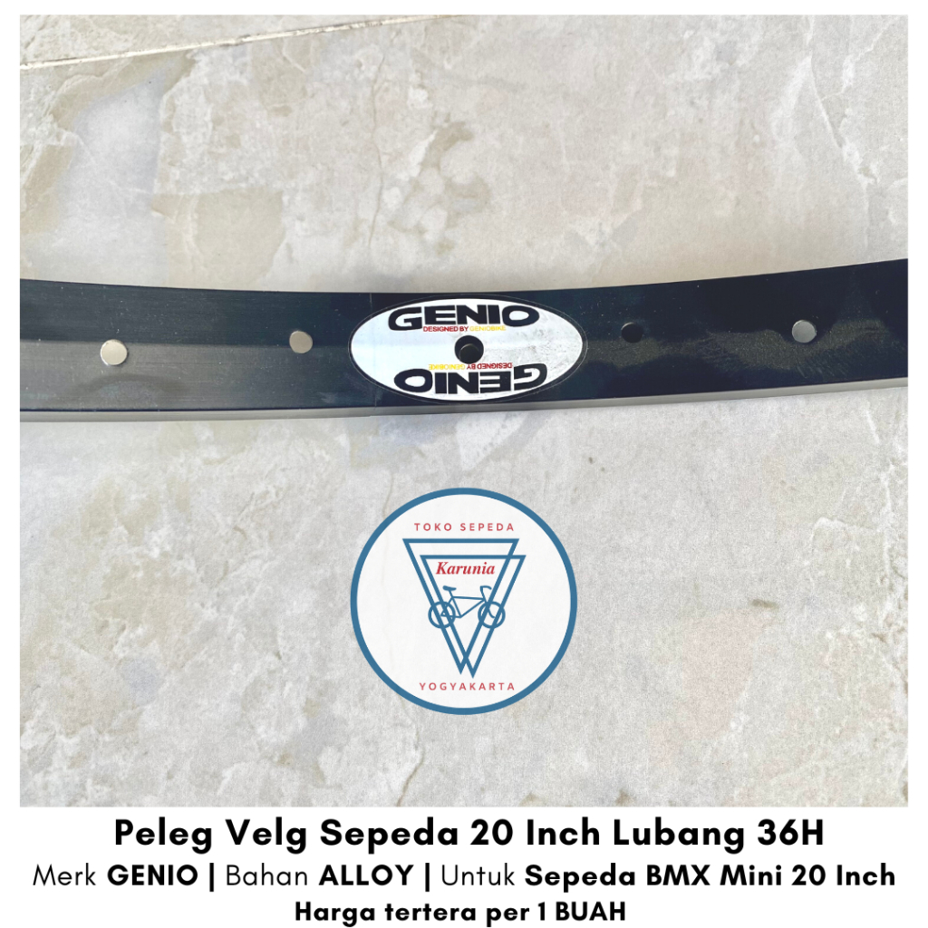 Peleg Velg Rims Sepeda BMX Mini Lipat 20 Inch Alloy Silver United Besi United Alloy Hitam Genio 36H