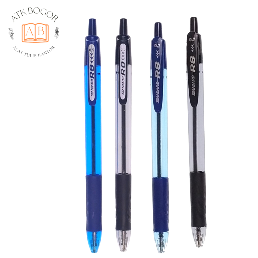 

Pulpen Cetek Semi Jel dengan Grip Karet Ukuran 0.5 / 0.7 Tinta Hitam / Biru Standard R8 Oil Gel Retracable Ballpoint Pen Rubber Grip