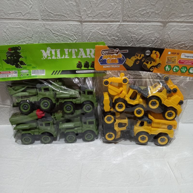 Mainan anak Truk Traktor / Tank Military Rakit Obeng 4pcs