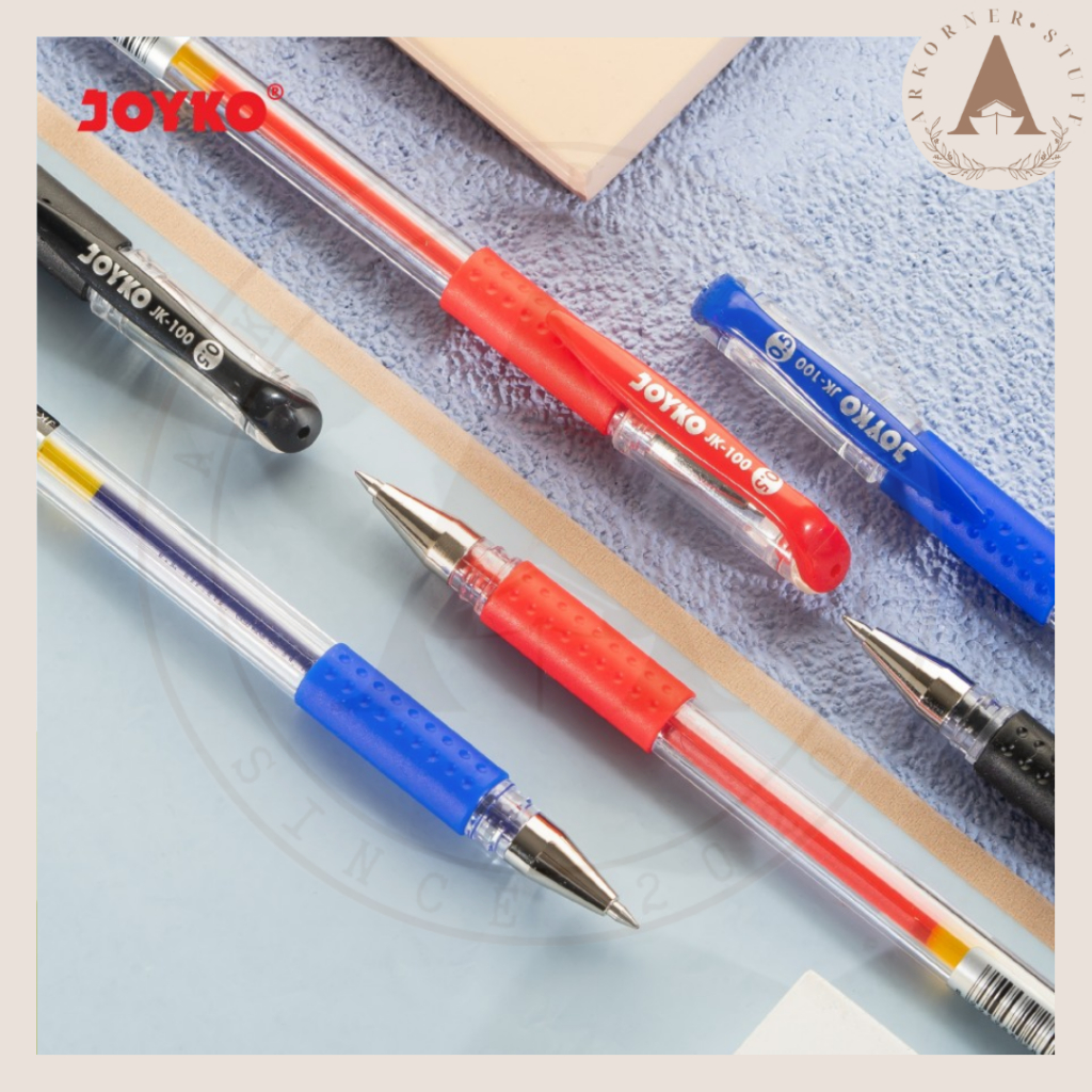 

Joyko Gel Pen 0.5 mm JK-100 Black Blue Red Pulpen Hitam Biru Merah