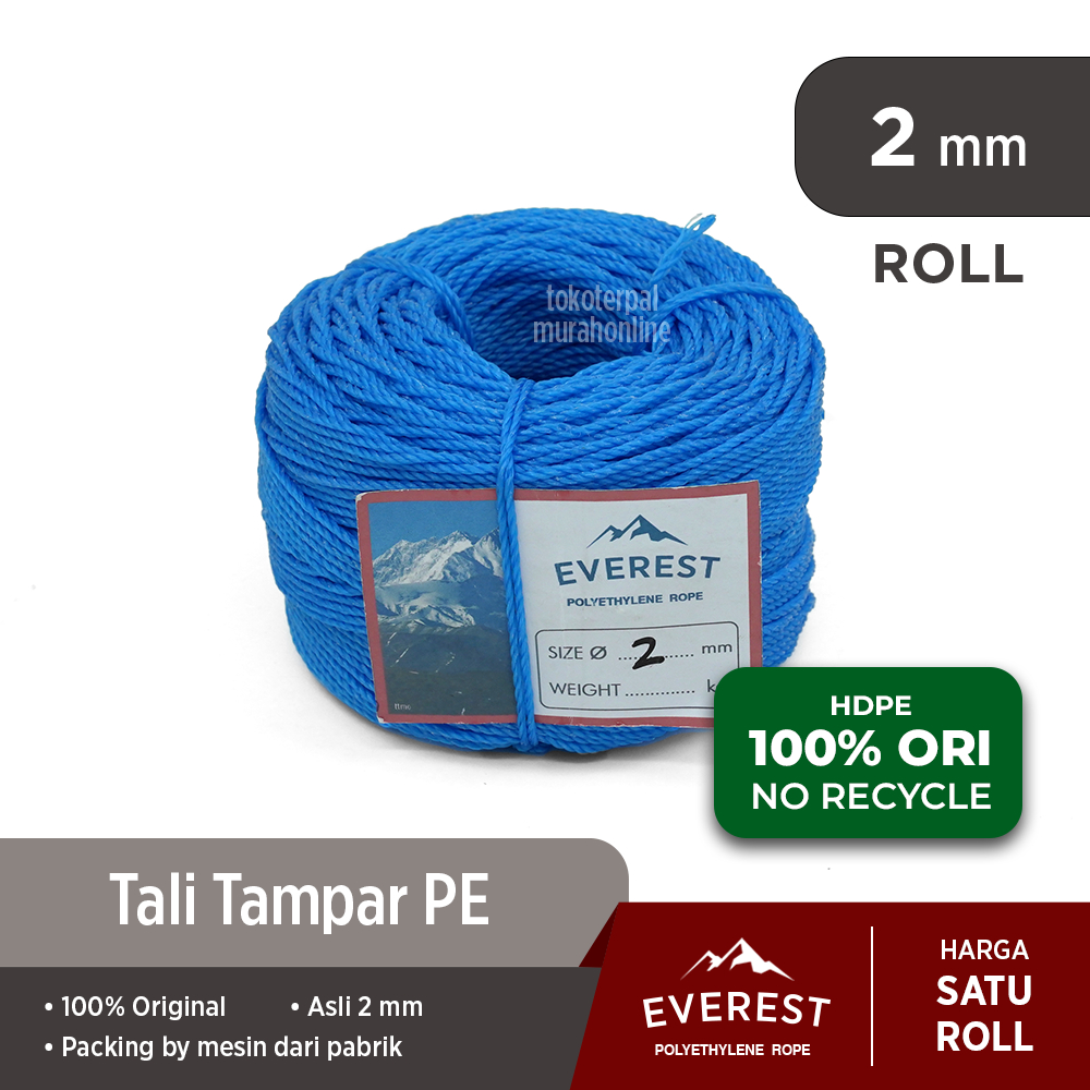 

Tali Tampar Roll / Gulungan 2MM Original Virgin HDPE 100% No Recycle Merek Everest Harga Termurah Premium /Tali Tambang/Tali Senar