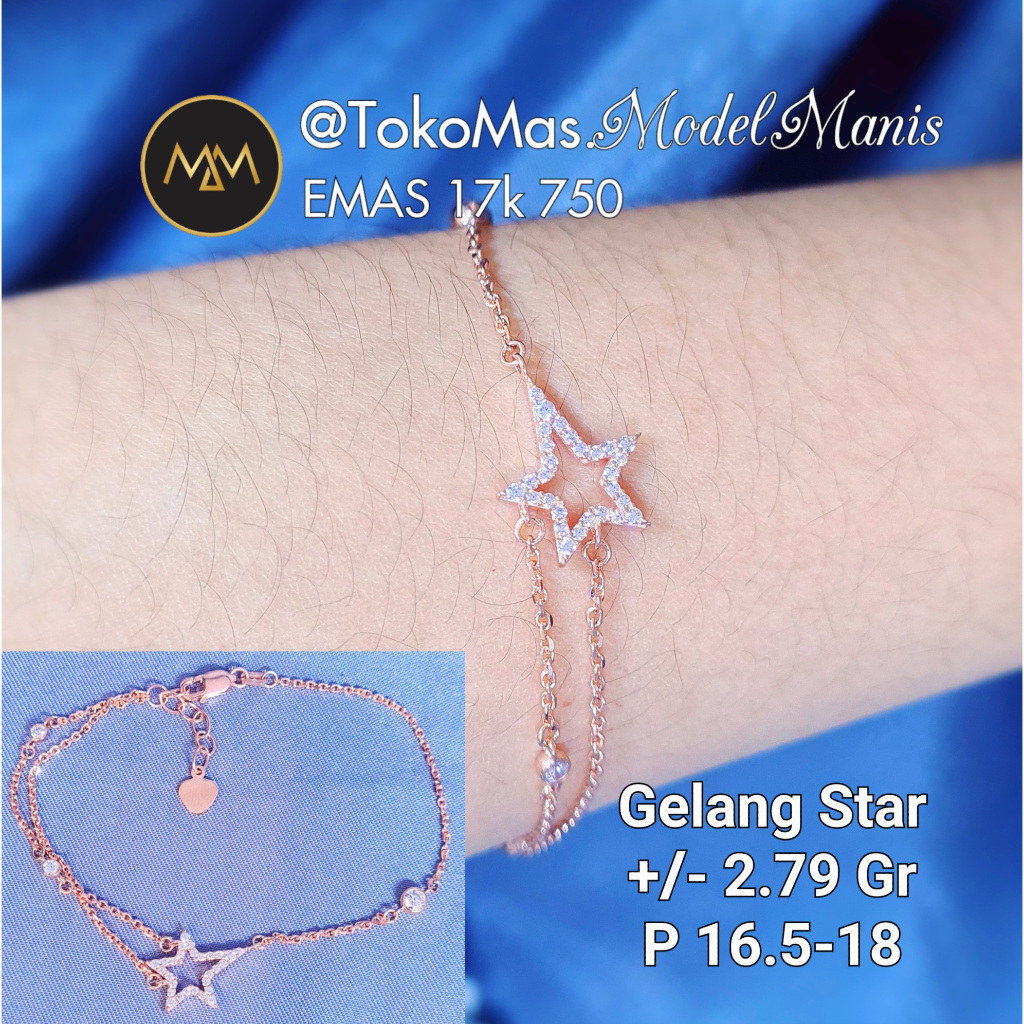 Gelang Nori Shiny Star emas putih 750 kadar 18k/emas kuning 700 kadar 16k