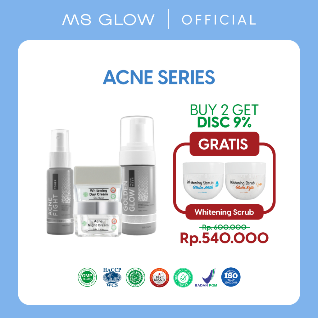 MS GLOW - PAKET WAJAH ACNE - 750 GR FREE 3 WHITENING SCRUB - 250GR