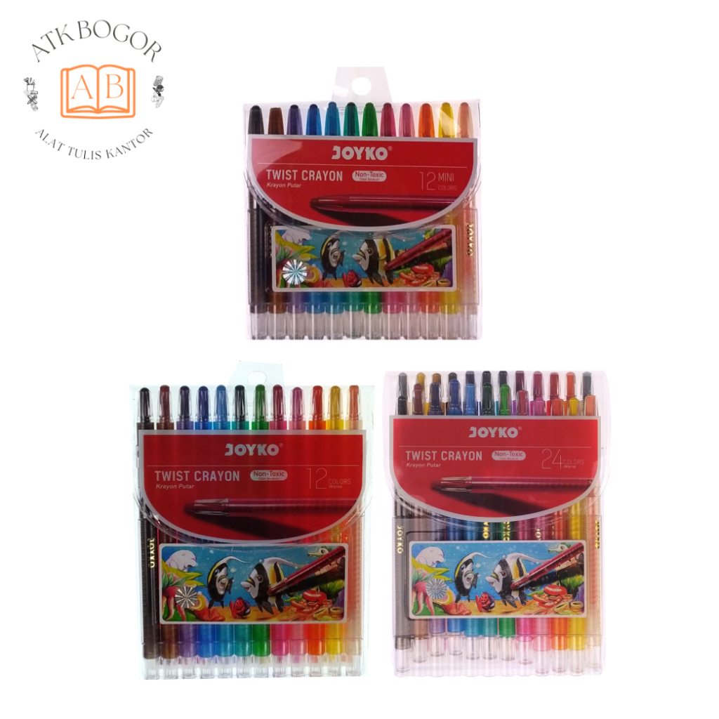 

Krayon Putar Tidak Beracun 1 Set Isi 12 / 24 Warna - Pendek / Panjang Joyko Non-Toxic Twist Crayon