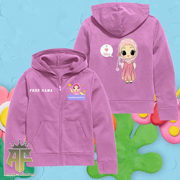 Jaket anak hoodie anak zipper perempuan ANAK MUSLIMAH gratis nama