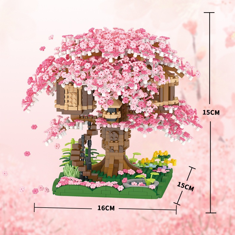 Mainan Balok Bangunan Mini Model Rumah Pohon Sakura Jepang Untuk Hadiah Ulang Tahun / building blocks Dekorasi Creator Expert(Tanpa Lampu)