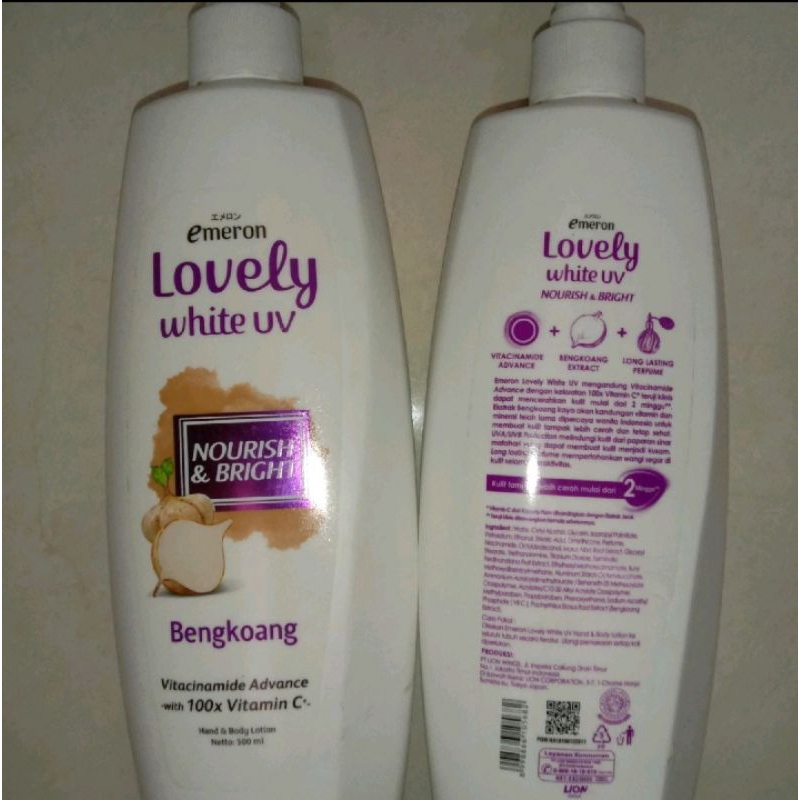 Emeron Lovely UV White Bengkoang 500Ml, Emeron Lovely UV White Glowy Bright 500Ml, Emeron Lovely UV 