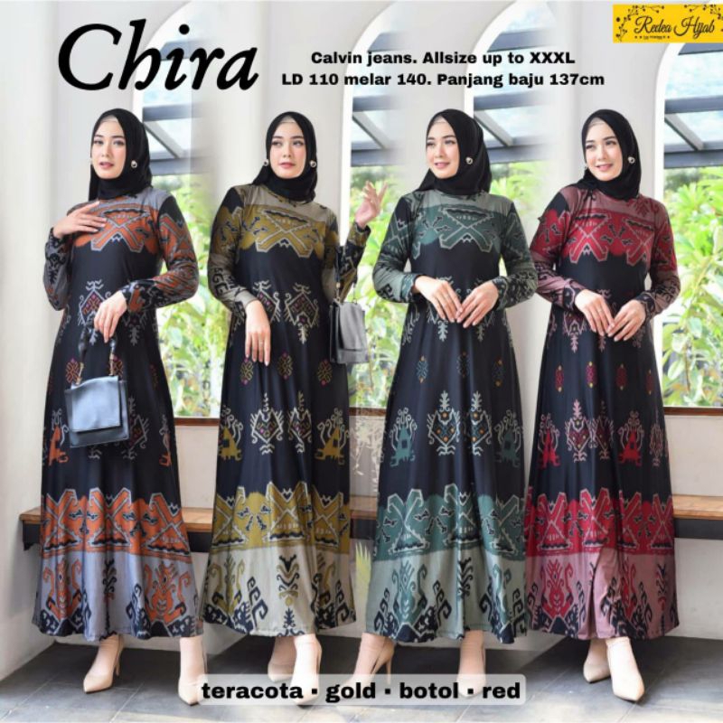 Gamis Wanita Chira Jumbo Maxy Dress Bahan Kaos Calvin Jeans Motif Etnik Allsize LD110-140 by Redea