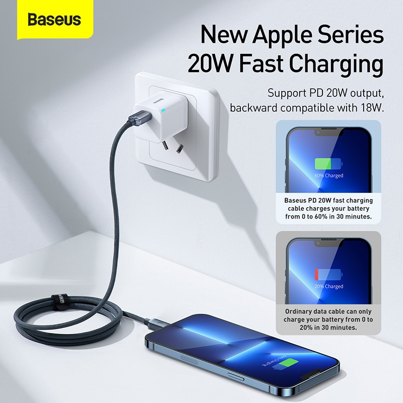 Baseus Crystal Shine Kabel Data iPhone Cable Type C to Lightning Fast Charging 20W 2 Meter