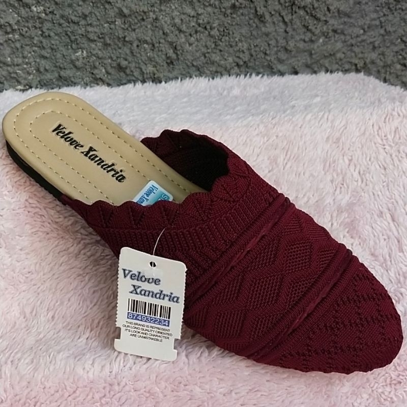 Sandal slop flat rajut wanita nonslip terbaru