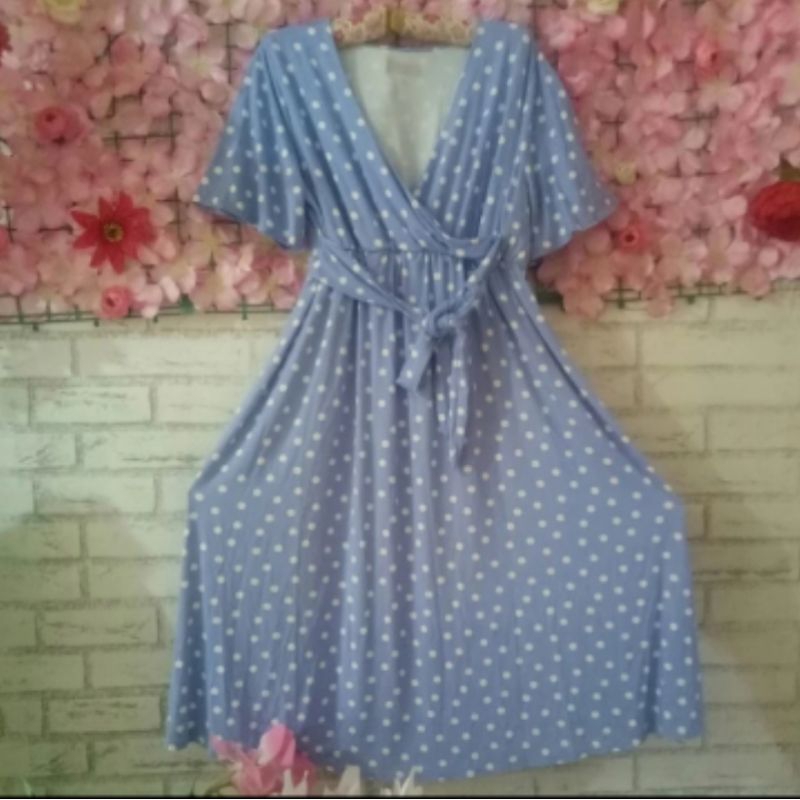 dress polka ungu big size branded original/ dress kimono polka