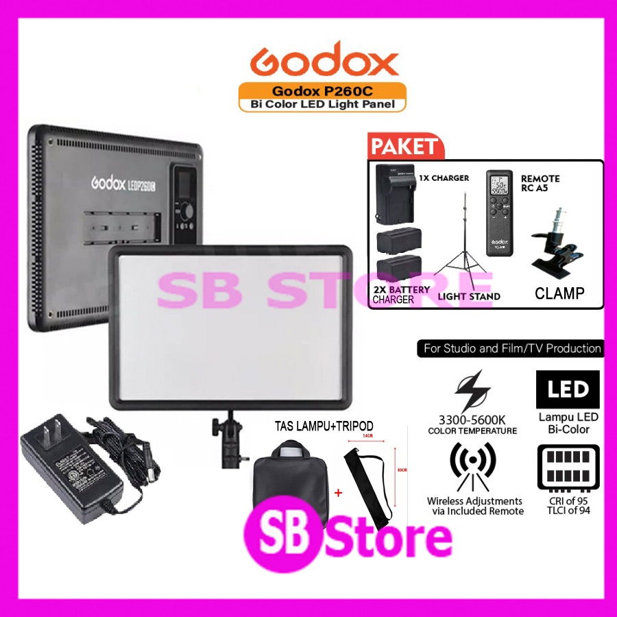 Godox Led P260C / P 260C Led Video Lighting Bio Color Free Adapter lampu studio lampu kamera studio 