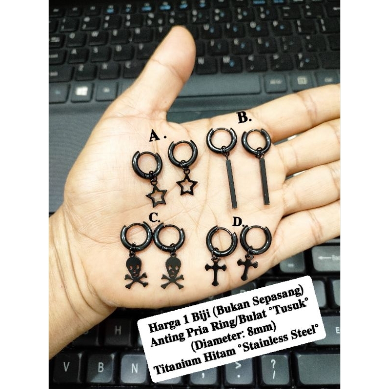 Anting Jurai Korea Pria Titanium Hitam, anting cowok stainless steel hitam