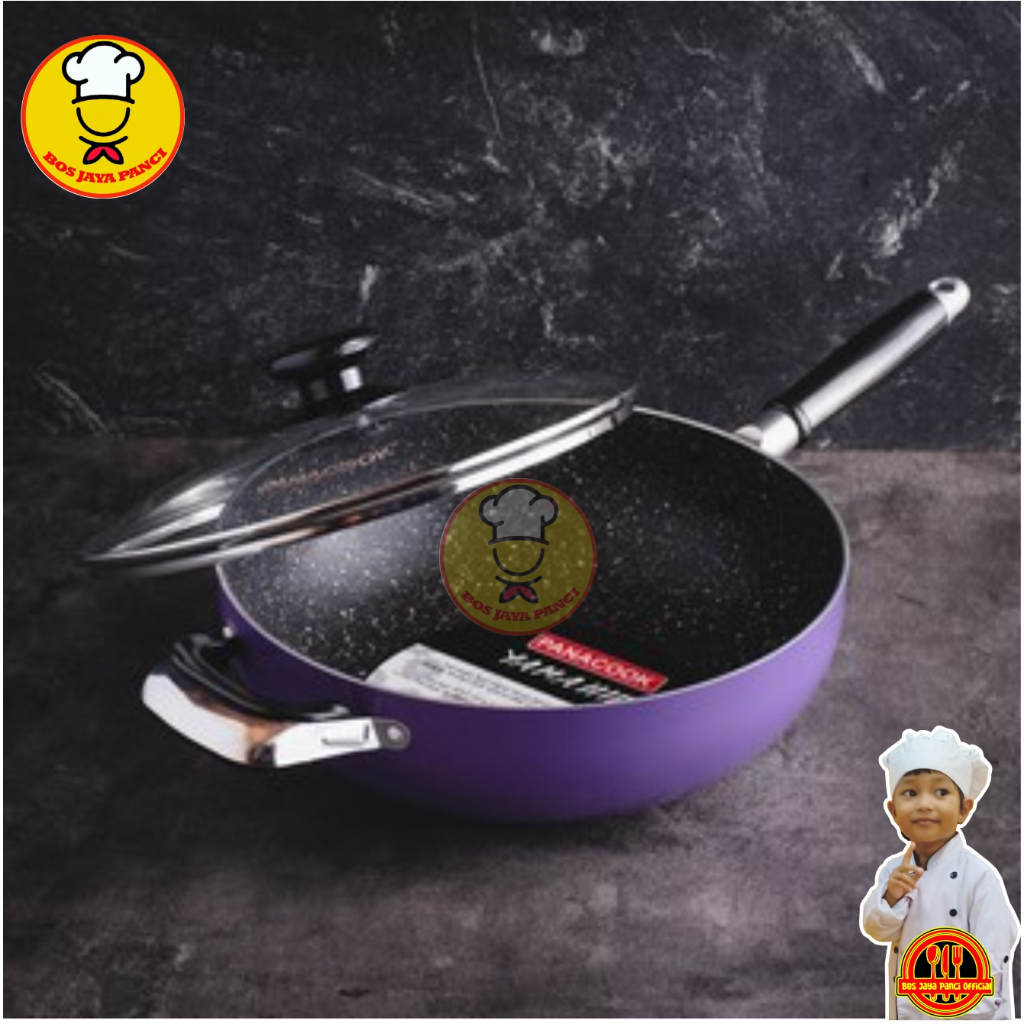 WAJAN PENGGORENGAN/PANACOOK YAMAHIRO JAPENESE WOK, TEPLON YAMAHIRO + TUTUP KACA, Wajan Anti Lengket/