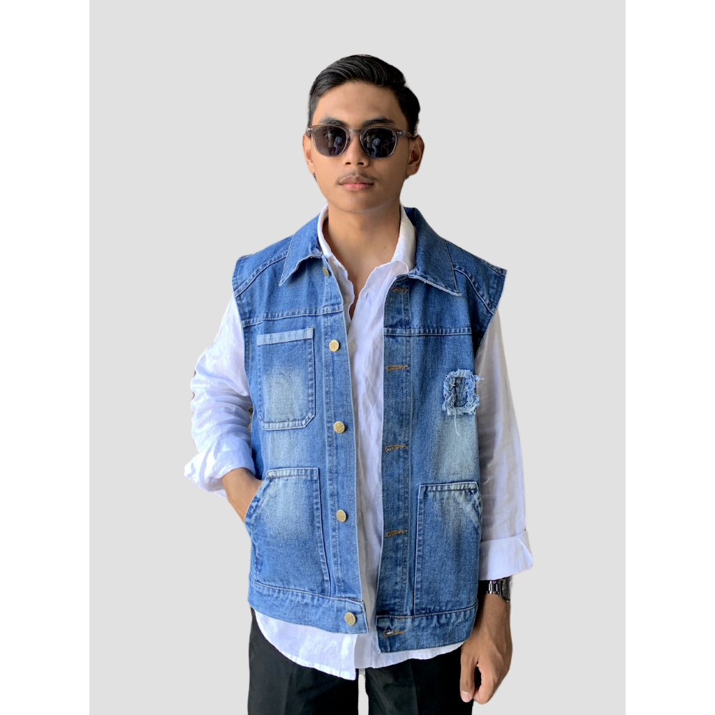 BRIGO Rompi Jaket Jeans  Pocket Scraft || Rompi Jaket Jeans Anak Motor Masa Kini Untuk Pria dan Wani
