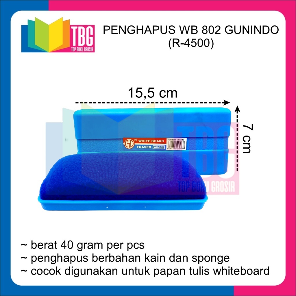 

1 PCS PENGHAPUS WB 802 GUNINDO WHITEBOARD ERASER PENGHAPUS PAPAN TULIS PUTIH (R-4500)
