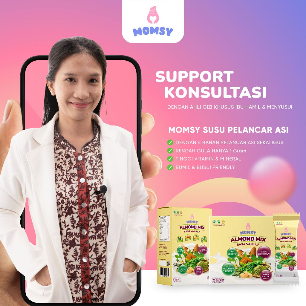 ASI BOOSTER MOMSY Paket 3pcs, 2 MOMSY Almond Mix Rasa Vanilla 20 sachet &amp; 1 ASI Boost (Kapsul) 60 kapsul