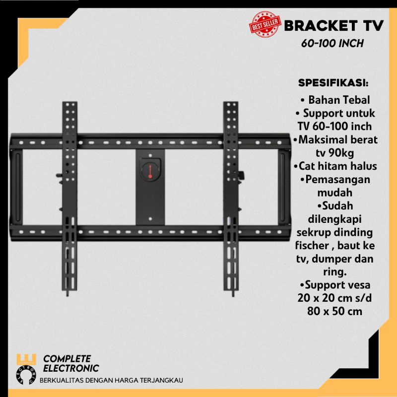 Bracket TV Dinding Breket TV 60 65 70 75 80 85 98 100 Best Quality Cocok Untuk TV Ukuran Besar