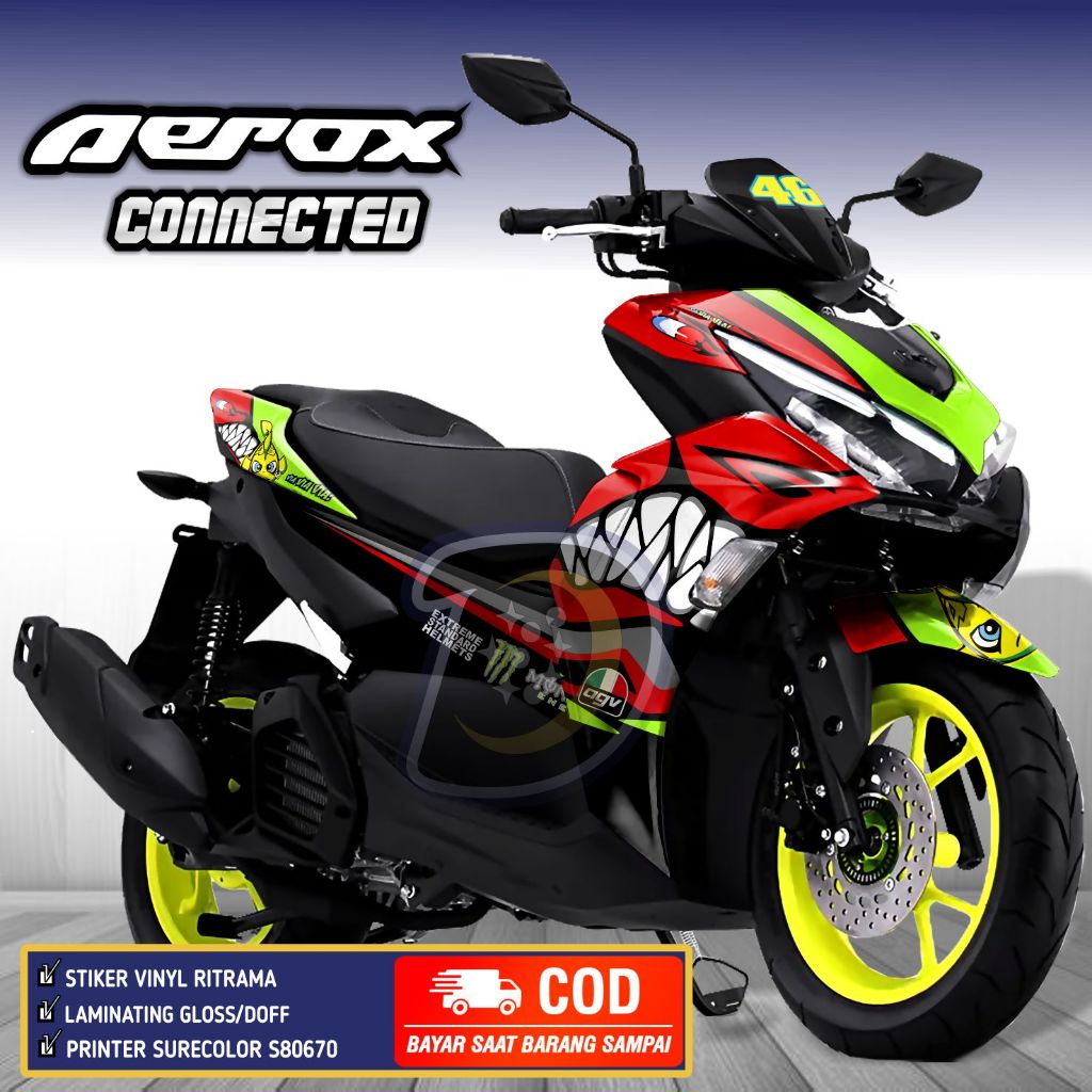 Decal Aerox Connected Striping Aerox 2021 Stiker Yamaha Aerox Connected Shark