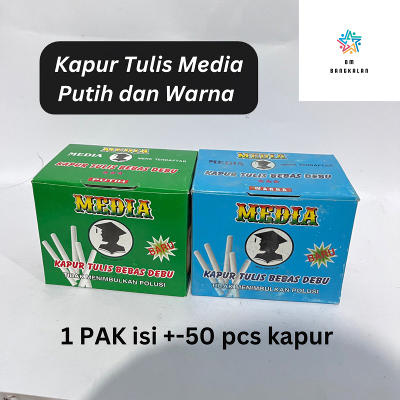 

Kapur Tulis MEDIA Bebas Debu Putih dan Warna