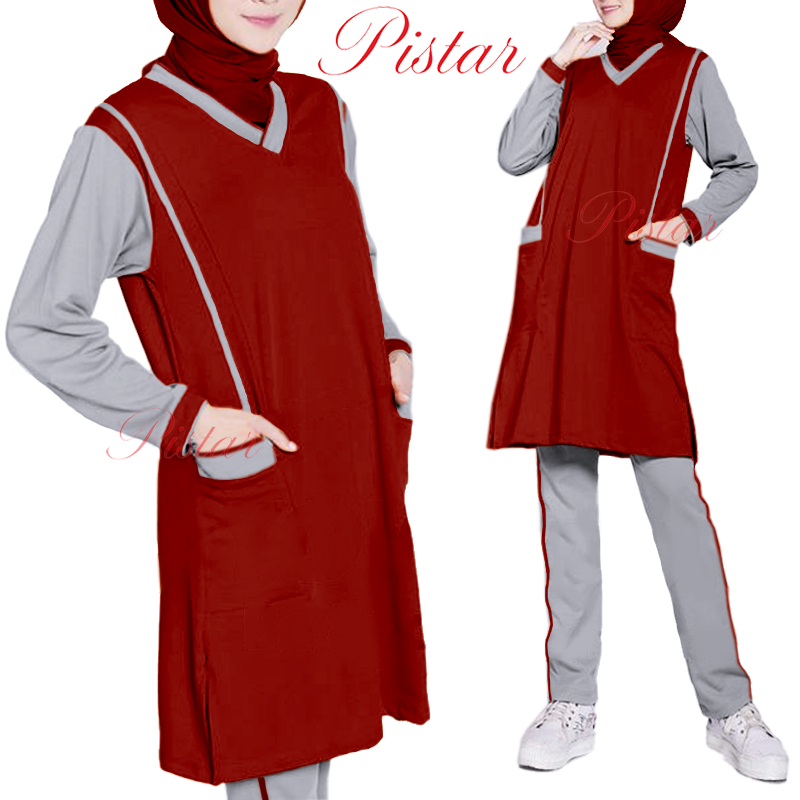 Baju Zumba Setelan Tunik Wanita Muslim Olahraga Senam Panjang JUMBO Muslimah Arab XXXL PISTAR