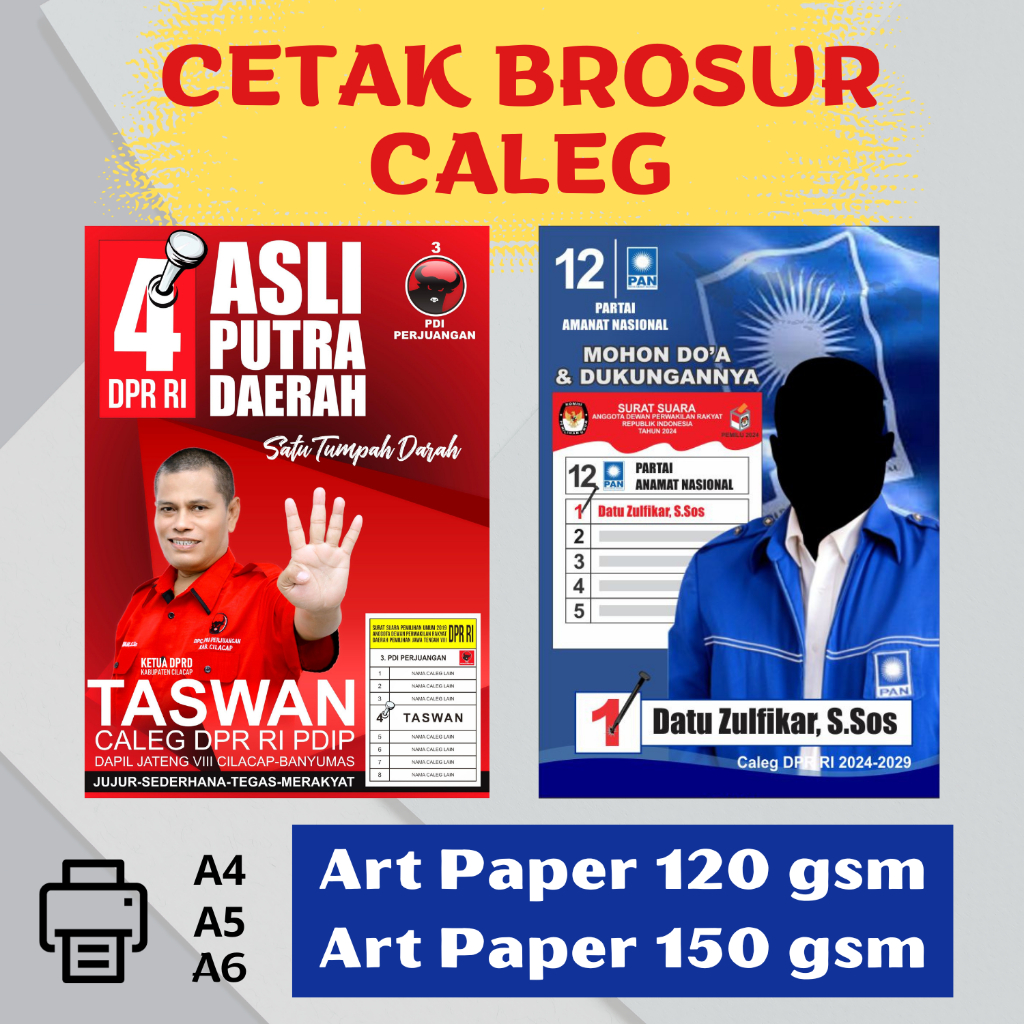 BROSUR CALEG 2024 A4 A5 A6 1 RIM 500 LEMBAR BROSUR PEMILU 2024 EXPRESS 1 HARI JADI