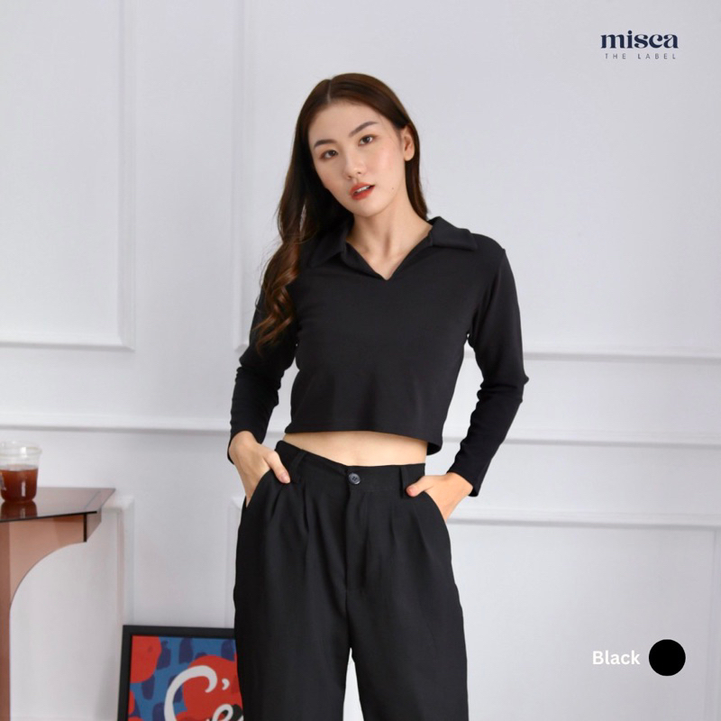 Misca Knit Polo Croptop Lengan Panjang kaos polo crop crop top korean style V-Neck