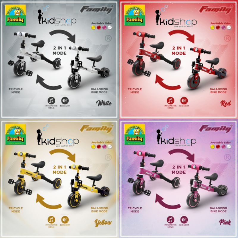 [KID] Sepeda Anak Roda Tiga 3 Sepeda Keseimbangan 3 in 1 Balance Bike PUSH BIKE PUSHBIKE Merk FAMILY
