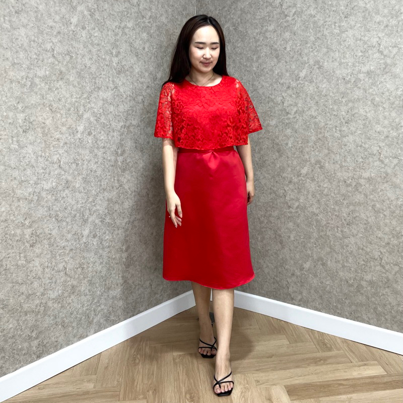 Abigail Dress Midi Bahan Satin dan Brukat Premium Gaun Terusan Pesta Wanita