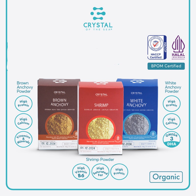 

Crystal of The Sea Anchovy Shrimp Powder Sachet 4 g | Bubuk Ikan Teri Nasi dan Udang MPASI 6+
