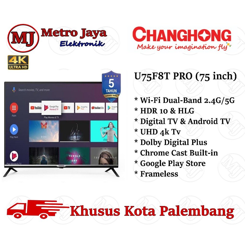 Changhong TV 75 inch Android TV U75F8T PRO UHD 4K Digital Tv 75 Inch