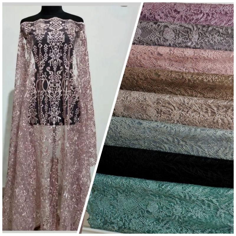 KAIN BROKAT TILE BORDIR MOTIF DAYAK, KAIN BRUKAT TILE BORDIR, KAIN BROKAT BORDIR MOTIF DAYAK