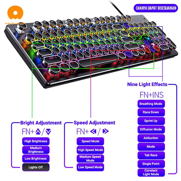 WUW CJKB-ZK Keyboard Gaming Mekanik RGB Colorfull Light