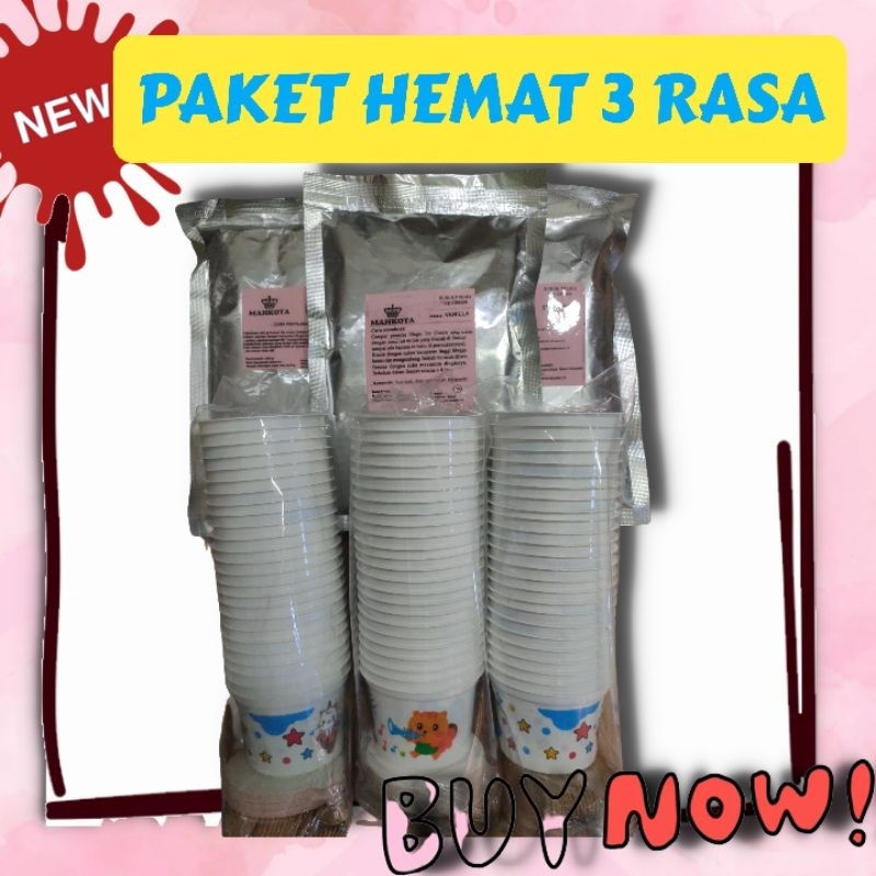 

PAKET HEMAT 3 RASA BUBUK ES KRIM 100ML (3Bubuk+Cup+tutup+sendok)