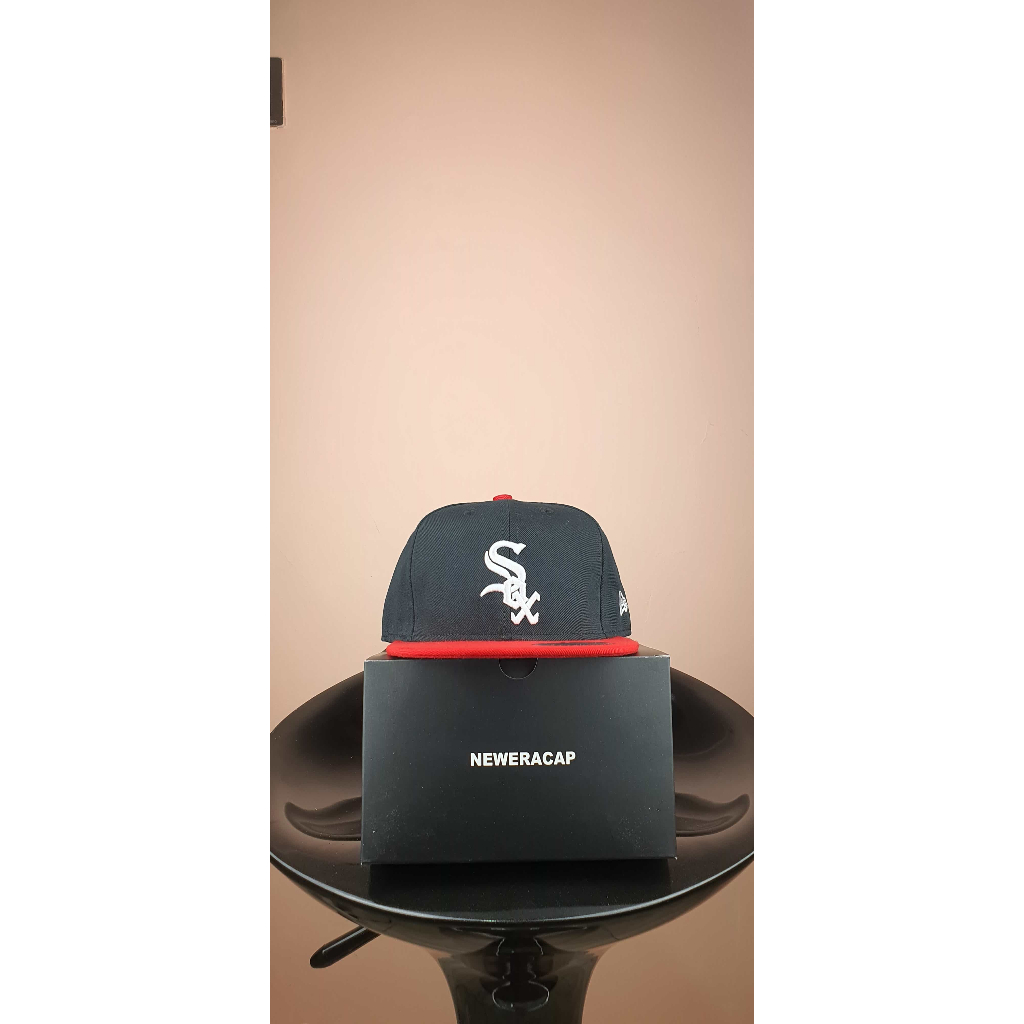 sox hitam back visor merah list putih Topi Pria Baseball Snapback Polos Wanita Unisex Premium