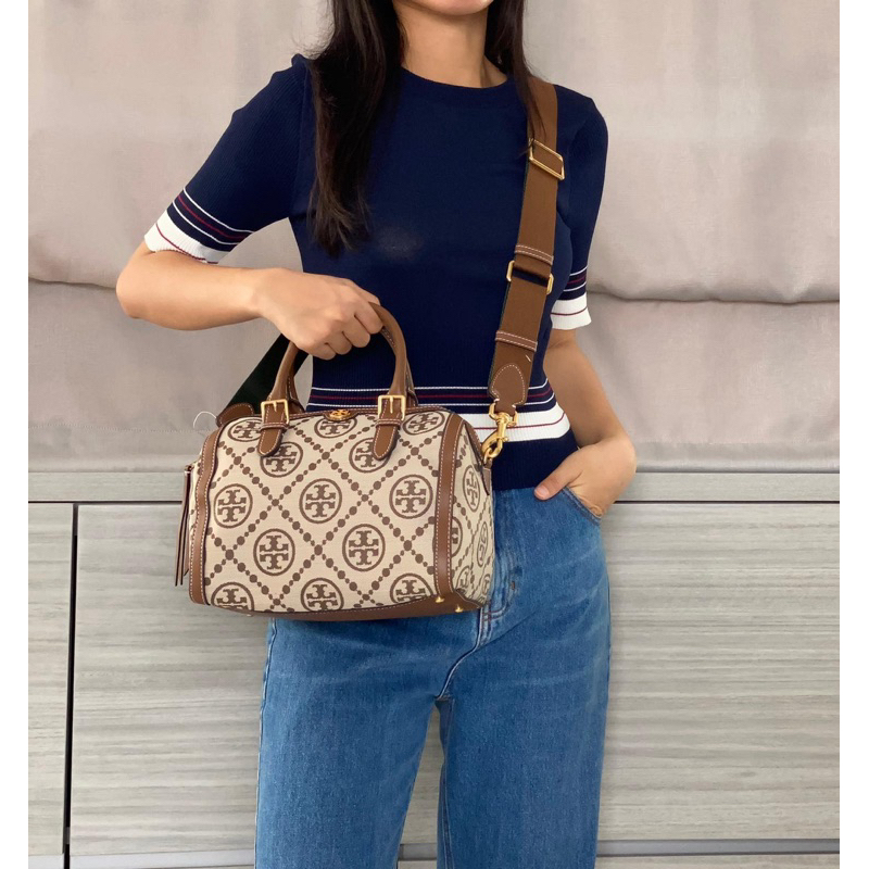 TB T Monogram Jacquard Barrel Bag