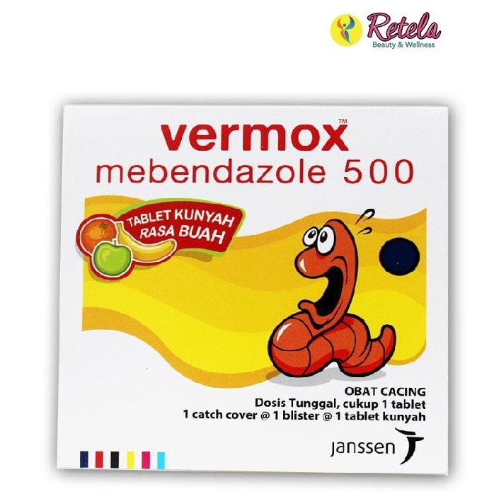 Vermox  Mebendazole 500 Mg 1 Blister / Obat Cacing