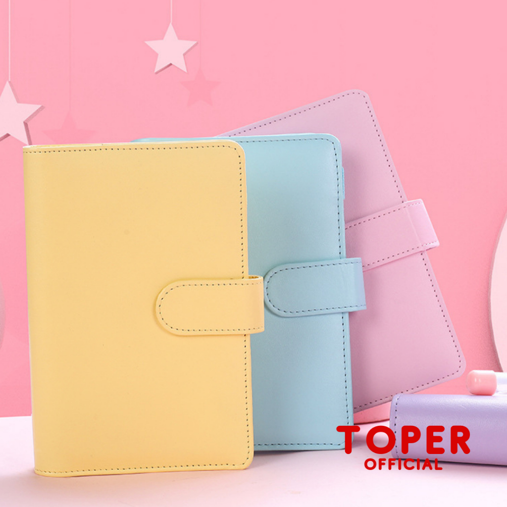 

TOPER Binder A6 Kulit Leather 6 Ring Warna Soft Pastel Macaroon Travel Friendly Buku Menabung Tabungan Estetik Aesthetic