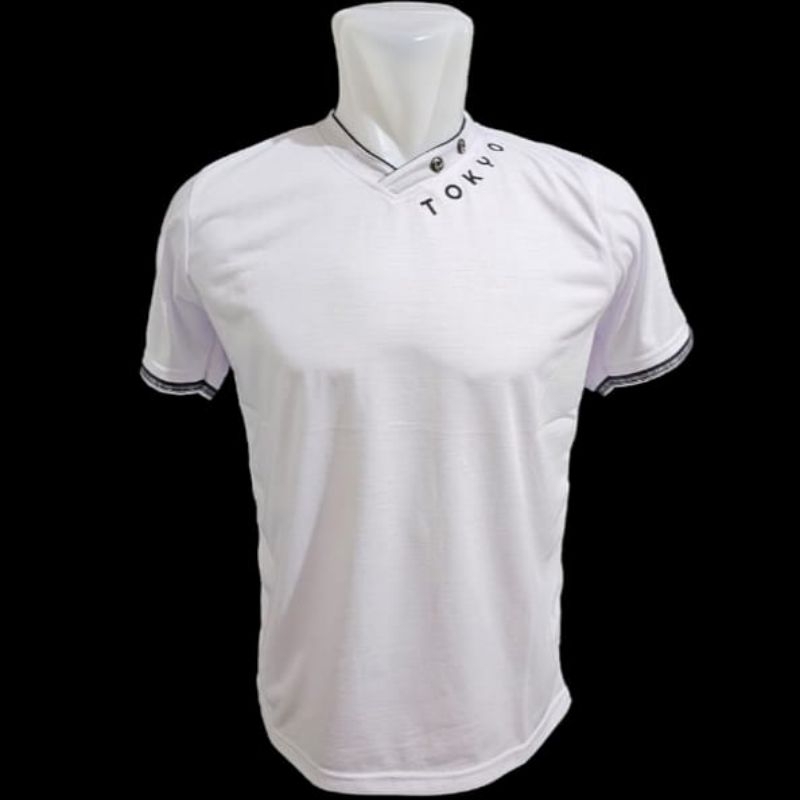 Kaos V-Neck Kerah V Kancing Trendi Kaos Lengan Pendek