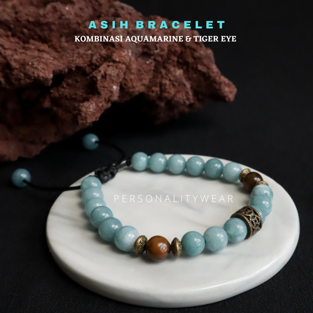 Gelang Asih Bracelet Gelang Kombinasi Batu Aquamarine Tiger Eye Menarik Jodoh