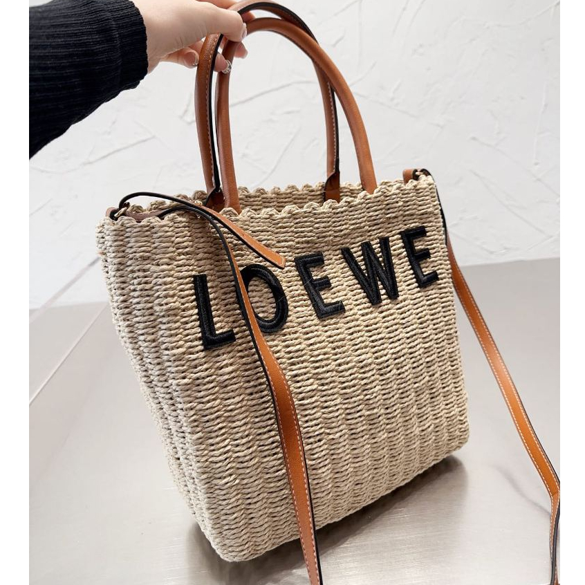 Loewe Anagram Basket embroidered logo straw woven shopping bag vegetable basket