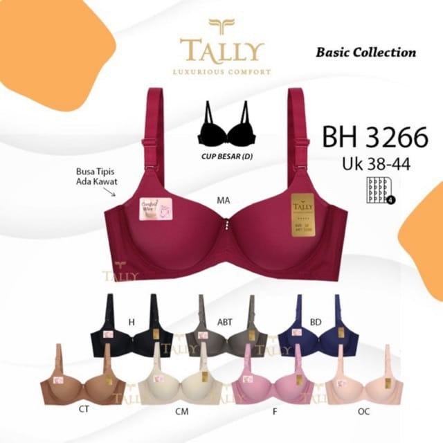 BRA Tally art 3266 Bh Jumbo Big Size  Bra Busa Tipis  Berkawat Cup D Kait 4 Berpori Penekan Lemak