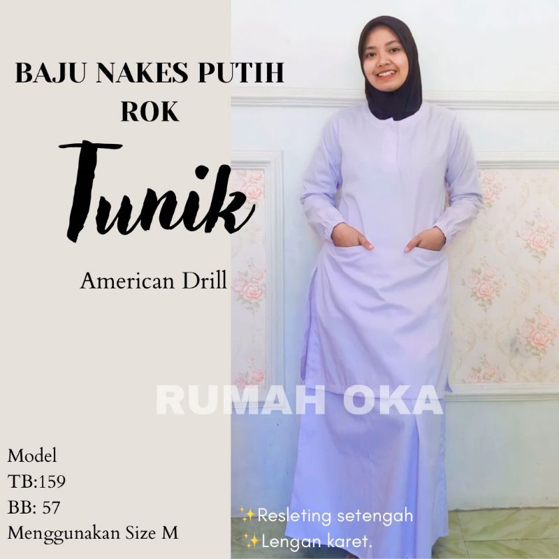 Baju OKA PUTIH Model TUNIK Set Celana dan Set Rok bahan American Drill baju nakes perawat dokter jag