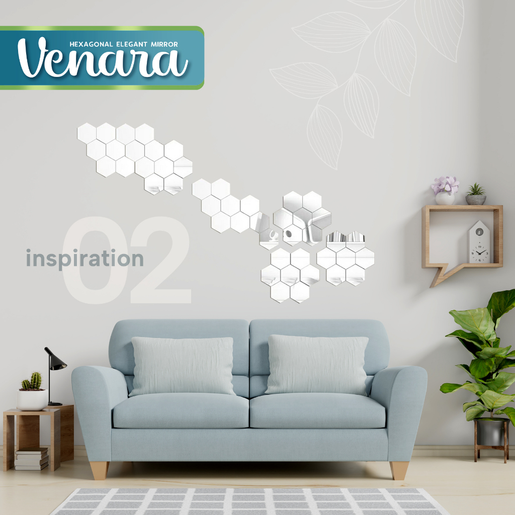 HS Cermin Hexagonal Dekorasi Dinding | Kaca Hexagonal | Cermin Aesthetic Dinding