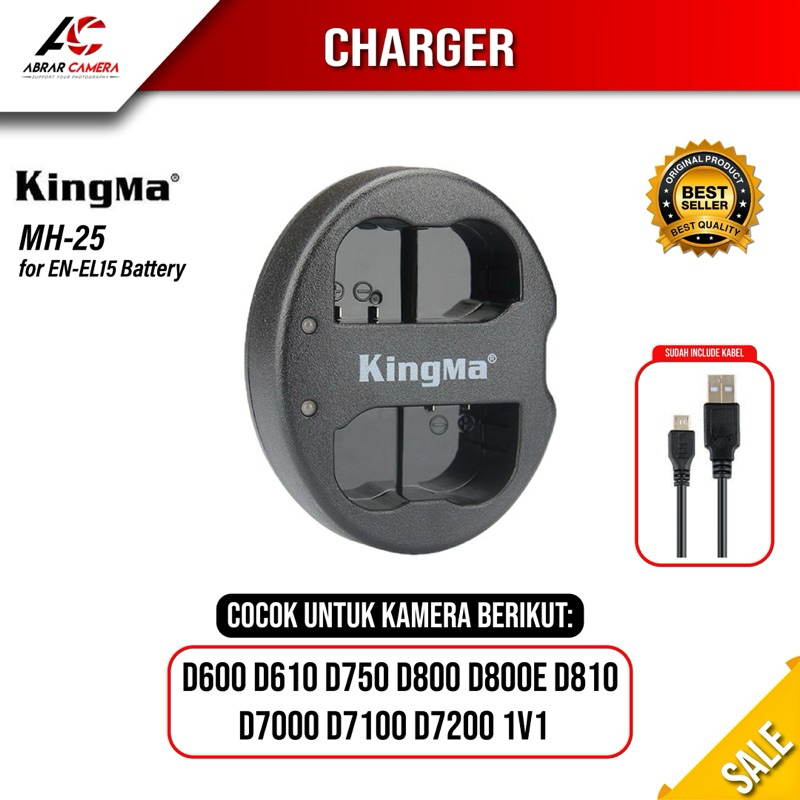 KingMa Charger MH-25 untuk Baterai Nikon EN-EL15 Kamera DSLR D7100 D800 D810 D7200 D7000 D750 D850